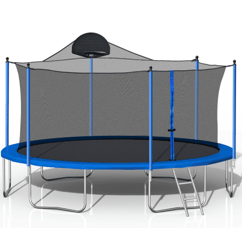 14FT Trampoline For Adults Kids With Basketball Hoop, Outdoor Trampolines W  Ladder And Safety Enclosure Net For Kids And Adults,Double-side Colo